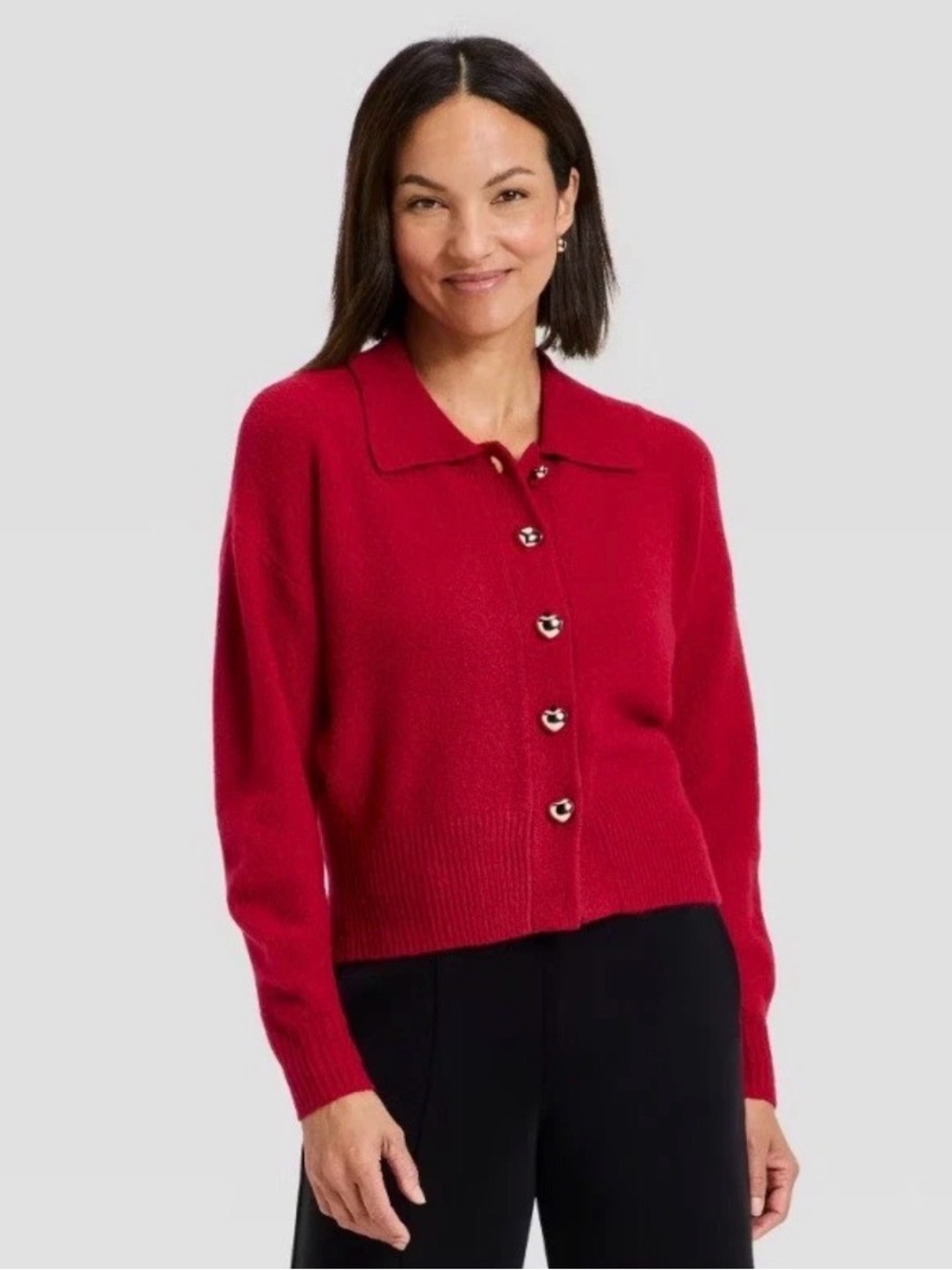 NWT Women's A New Day Long Sleeve Heart Button Cardigan Sweater 2X Plus Red